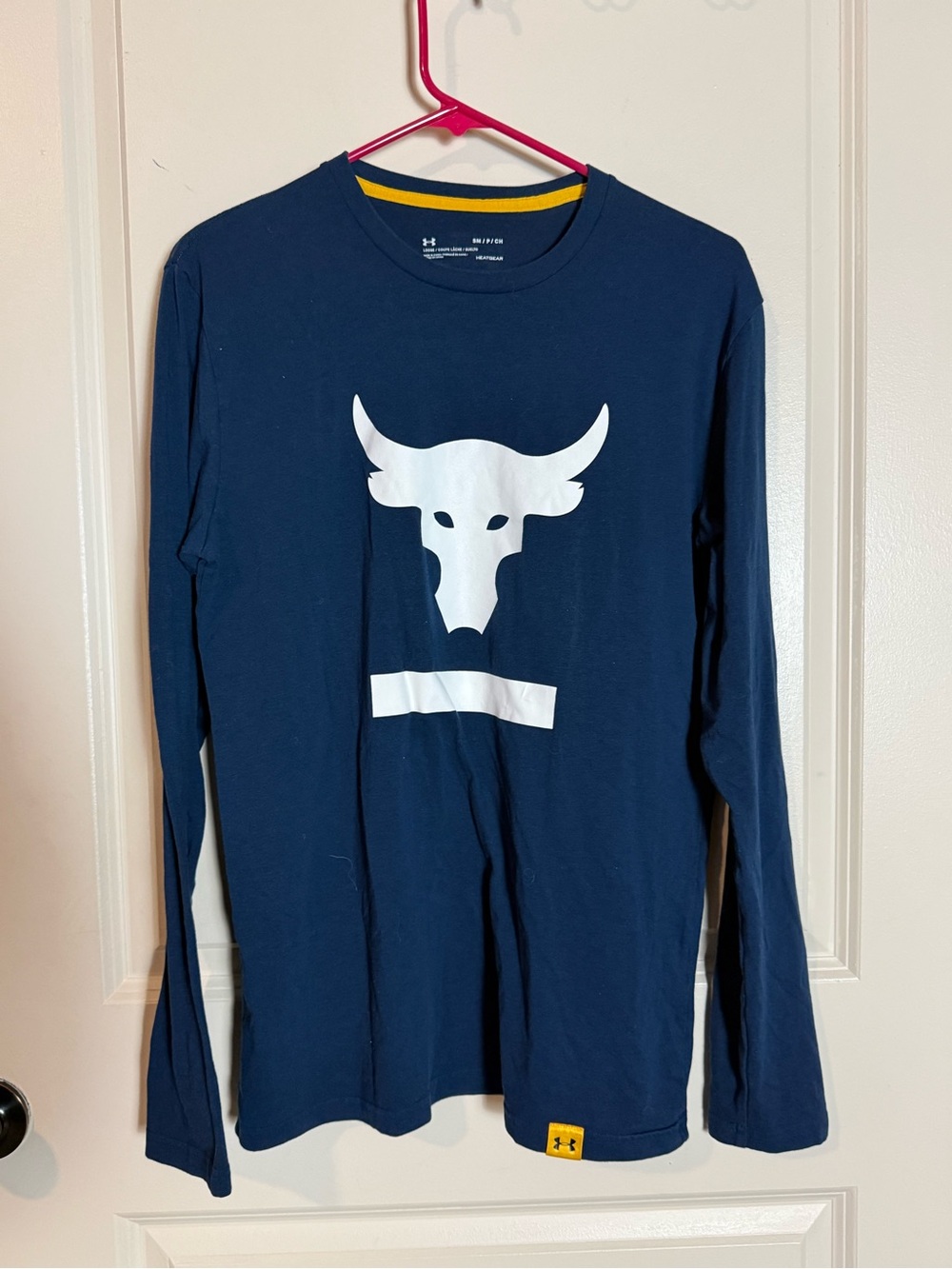 Under Armour Project Rock Navy Long Sleeve Tee with White Bull Graphic
